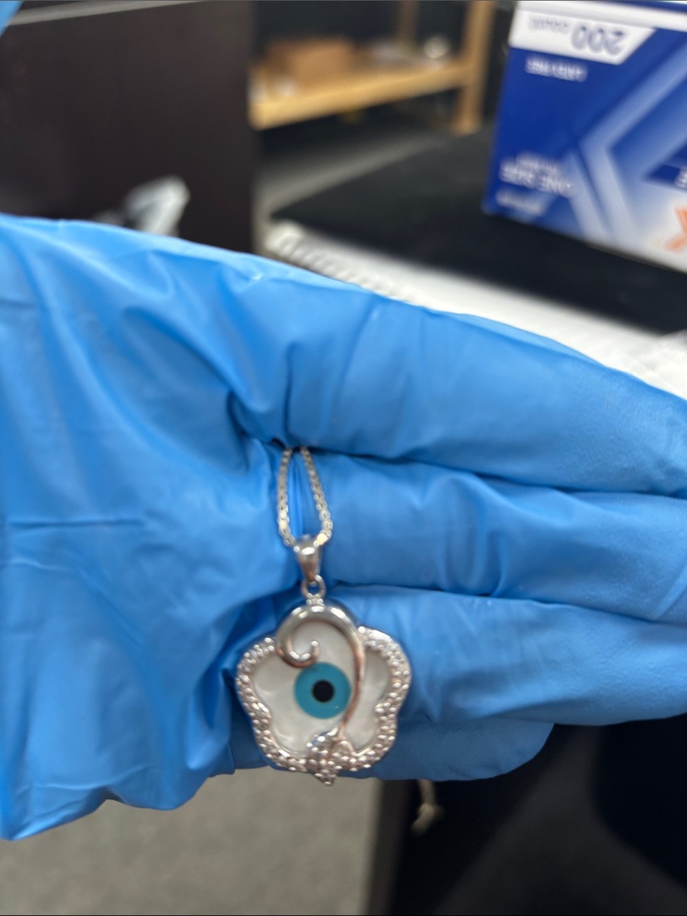 925 Sterling Silver Evil Eye Pendant 12” Box Chain  Necklace in Blue